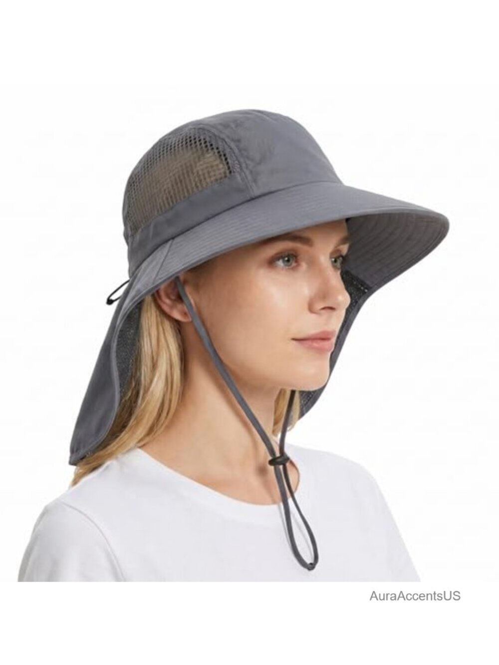 Womens UV Sun Protection Fishing Hat Foldable Wide Brim Neck Flap Ponytail Hole